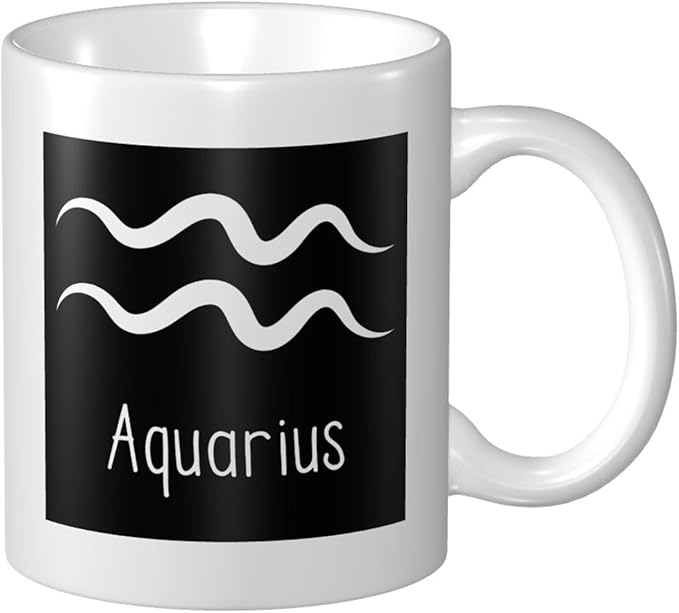 Aquarius Sign Classic Ceramic Coffee Mug with Handle, Gifts for Men, Women - Perfect for Home, Office, Gift - Durable, BPA-Free, White (11 oz)