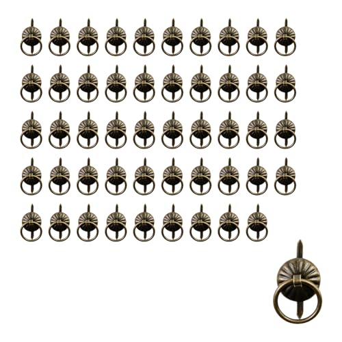 MY MIRONEY 50PCS Metal Brad Fasteners Antique Bronze Mini Ring Pulls Handles Hardware DIY Crafts Decoration for Jewelry Box Chest Cabinet Drawer