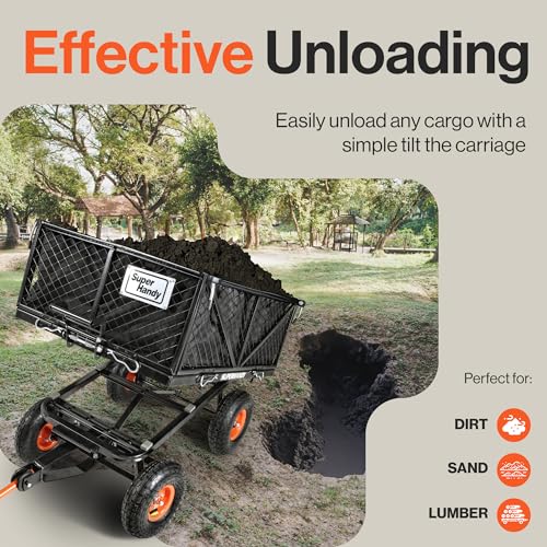 Image of SuperHandy Heavy-Duty Garden Dump Cart - Towable, Quick Release System, 10-Inch Pneumatic Tires, Compatible with Tugger Scooter