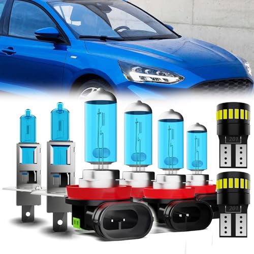 Image of Headlight Bulbs License Plate Lights Fit For Ford Focus 2012-2018, H1 High Beam + H11 Low Beam + H11 Fog Lights Halogen Light Bulb + License Plate Lights, Pack of 8