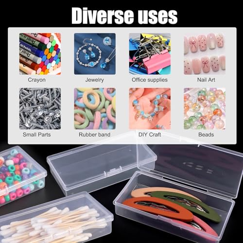 Image of 6 Pack Small Plastic Storage Containers with Hinged Lids,4.88 x2.56 x0.98 Inches Clear Rectangle Organizer Box for Beads,Jewelry,Crafts,Game Pieces,Office Supplies Small Items