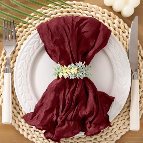 Socomi Burgundy Cheesecloth Napkins Summer Cheese Cloths Gauze Set of 10 Boho Washable Dinner Table Napkins for Wedding Party Baby Shower Birthday Party Decor