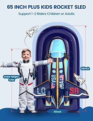 Upgraded Snow Tube For Kids And Adults, Inflatable Snow Tube For Sledding Heavy Duty Thickened Double Bottom, Sled Toboggan Winter Outdoor Fun Toys For Children Boys Girls(65-Inch Space Rocket) #TOP2