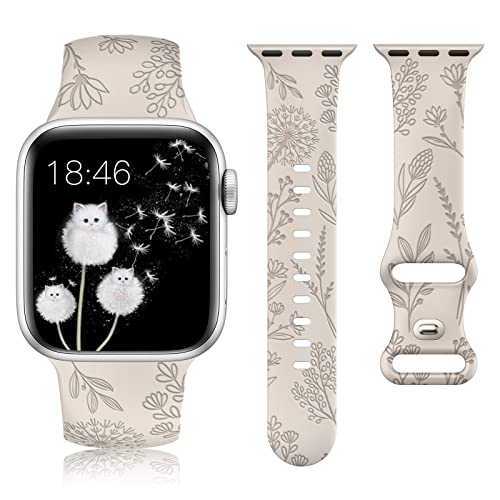 Minyee Floral Engraved Band Compatible with Apple Watch Band 38mm 40mm 41mm Women, Cute Soft...