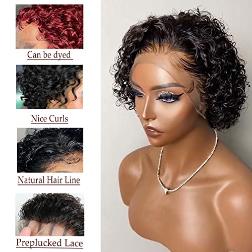 Short Curly Pixie Cut Lace Front Wigs 6 inch, 13X1 Human Hair HD Lace Front Wigs Plucked for Women 6 Inch, Natural Black - Image 3