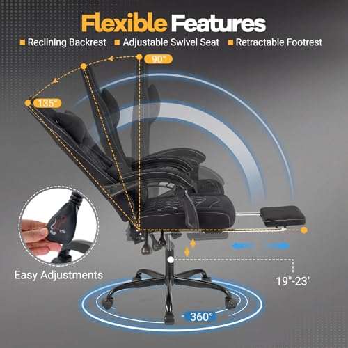 Image of Giantex Gaming Chair, Ergonomic Computer Chair with Headrest, Lumbar Support, Linkage Armrests, Reclining Backrest & Footrest, High Back Swivel Office Chair, Video Game Chair (Black)