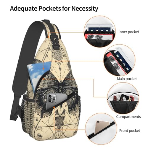Image of SUPLUCHOM Sling Bag Butterfly Goth Vintage Tarot Hiking Daypack Crossbody Shoulder Backpack Travel Chest Pack for Men Women