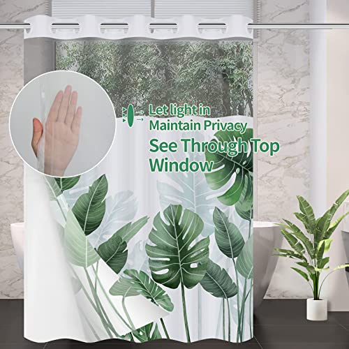Rezaymrs Plant Leaf Shower Curtain No Hooks, 71X74 Inch Waterproof & Washable, Polyester Shower Curtains With Snap In Fabric, Sheer Top Window, Double Layer Bathtubs Hotel Shower Curtain Set #TOP4