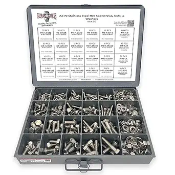 A2-70 Stainless Steel Metric Hex Cap Screws Bolts, Nuts, Washers Assortment Kit - 575 Pieces!
