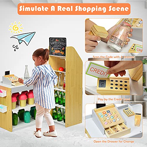 RELAX4LIFE Supermarkt mit Einkaufswagen, inkl. Tafel & Registrierkasse, Spielzeug als Kassierer, Kassenspielset mit… – Bild 5