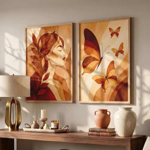 Image of YANVEER Set of 2 Butterfly Framed Wall Painting for Living Room | Modern Aesthetic Butterfly Wall Art Frames | Nature Inspired Wall Decor for Bedroom, Hall & Office(10X13 inch)