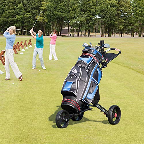 COSTWAY-Carrito-de-Golf-con-3-Ruedas-Plegable-Ajustable-Carro-de-Empuje-Cart-de-Aluminio-con-Paraguero-Negro