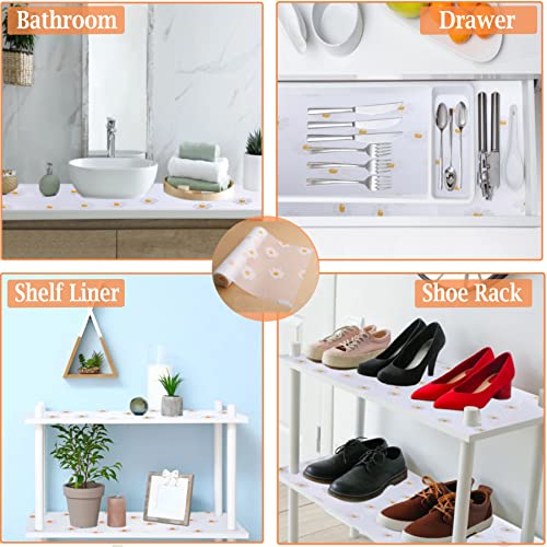 Image of GMSWEET EVA Cabinet Liners Non Slip Clear Floral Kitchen Drawer Shelf Liner 17.5 Inch X 20 FT Non Adhesive Waterproof Mat for Fridge,Dresser,Wire Shelf,Toolbox,Cupboard,Pantry,Storage and Desk,White