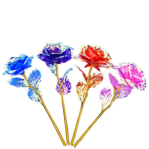 iRenXiao 24K Rosas Artificial de Oro, 4 Rosa Artificial Flores Hechas a Mano, Rosa Eterna Flore, Rosas Artificiales Decorativas Encajar San Valentín, Aniversario, Día de la Madre, Boda (Colorida) Cover