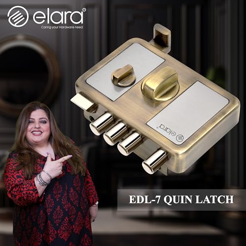 Image of Elara Quinlatch Deadbolt for Main Door, Suitable for Right and Left Handed Doors, Inside Opening Wooden Door Lock with 3 Reversible Brass Keys (Antique Finish, EDL-07)