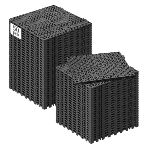 VEVOR Set di 50 Piastrelle per Piscina da Giardino 30 x 30 x 1,5cm, Piastrelle Traforate Nere per Pavimentazione Antiscivolo in PVC a Drenaggio Rapido per Interni & Esterni per Bagno Piscina Giardino