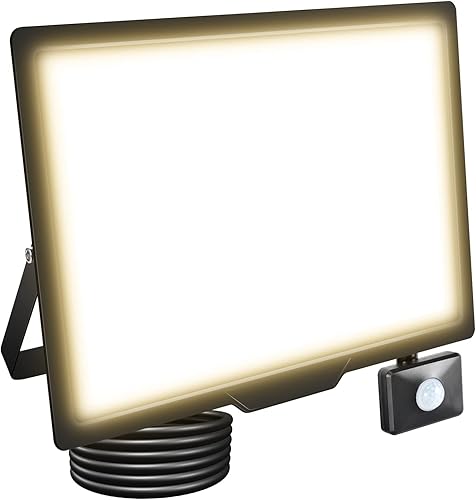 SKYWORLD Luz LED con sensor de movimiento de 200 W, luz de inundación de seguridad para exteriores, lámpara de inducción PIR de 20000 lúmenes, ultra