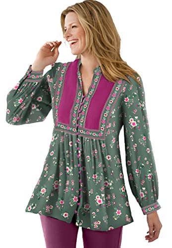 Woman Within Plus Size Button-Front Mixed Print Tunic