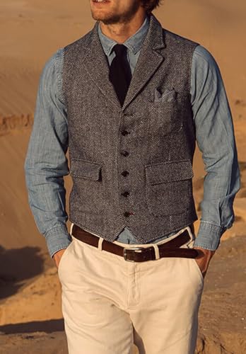 Herringbone Tweed Suit Vest for Men Wedding Party Dinner Waistcoat With Lapel4