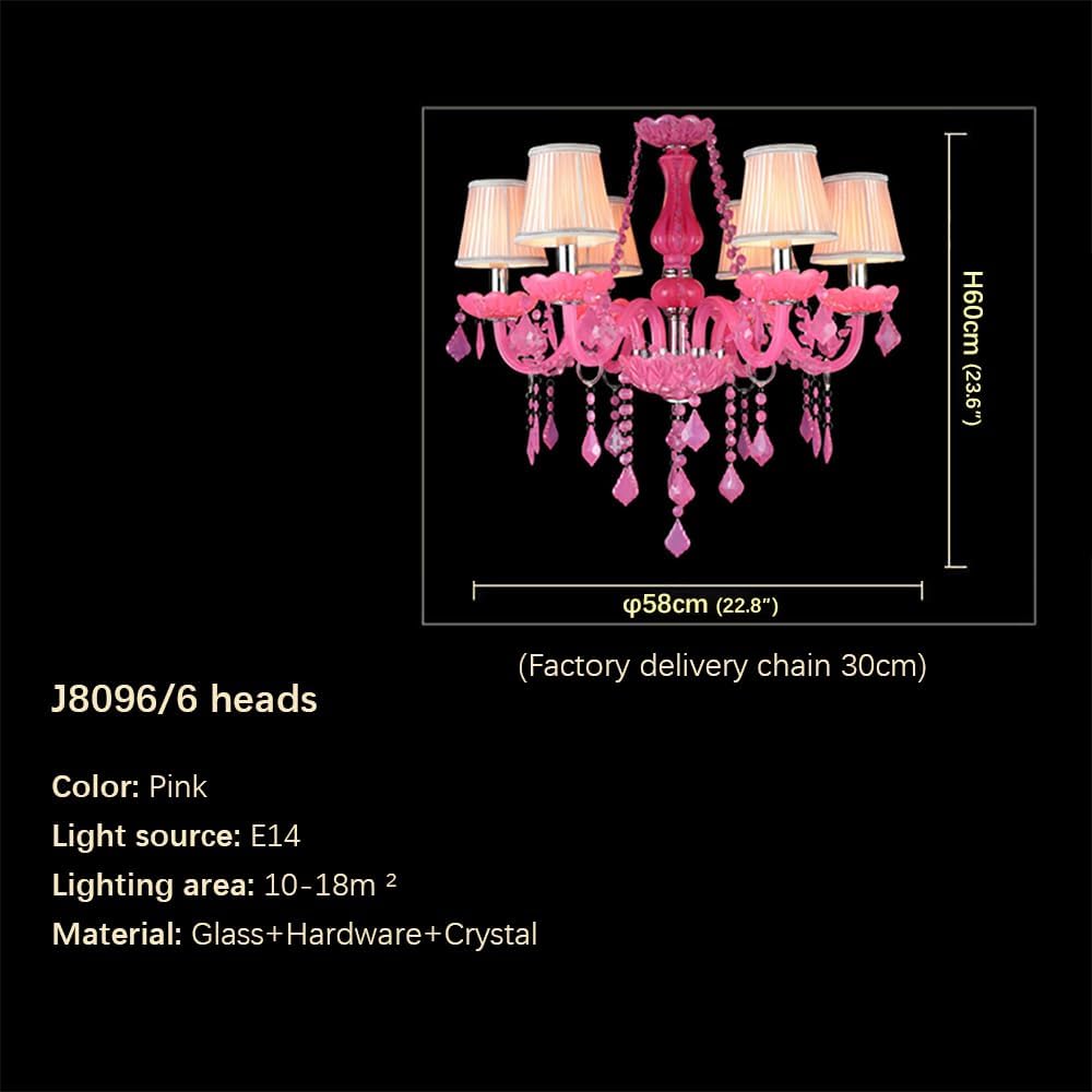 European Crystal Candle Pink Pendent Lamp Luxury Living Room Restaurant Bedroom Girl's Room Villa Hotel Clothing Store Beauty Salon Cafe Bar KTV Chandelier (A B 6 Lights)