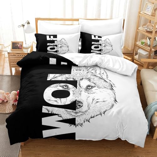 Parure de Lit Loup 3D 200x200cm, linge de lit en microfibre résistante premium - 3