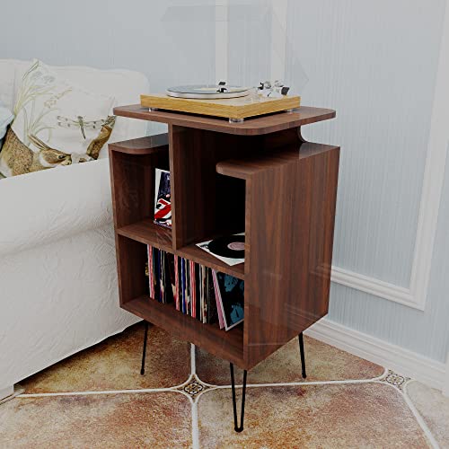 Vinyl Record Player Stand, Turntable Stand Display Sofa Side Phonograph Table T-Shaped Vinyl Cabinets Table With Metal Legs,Media Storage Vinyl Holder Display Shelf For Living Room Bedroom Home Office #TOP6