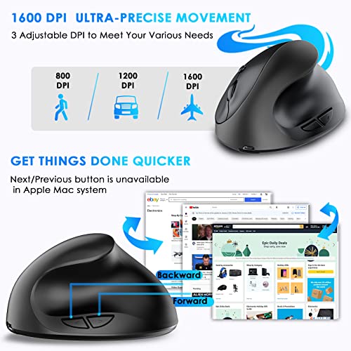 Image of Right Hand Ergonomic Vertical Wireless Mouse Type C Rechargeable 6 Btn Mice