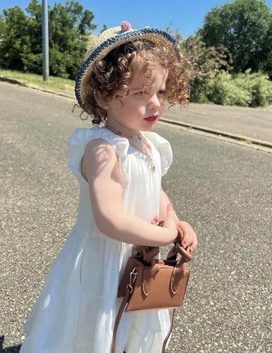 Arshiner Toddler Dress Girls Summer Ruffle Sleeve Tiered Swing Midi Casual Sundress with Pockets2