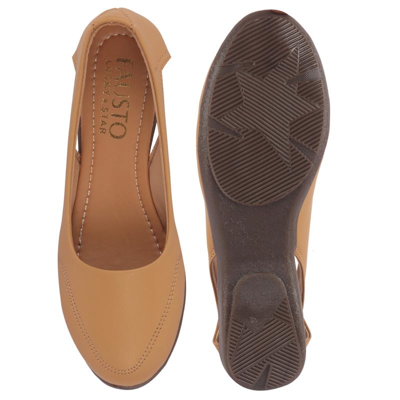 Image of FAUSTO Women Stylish Backless Casual Ballets | Low Heel Cut-Out Slip-On Ballerinas | Comfortable Walking Flats Sandals | Memory Cusion Insole