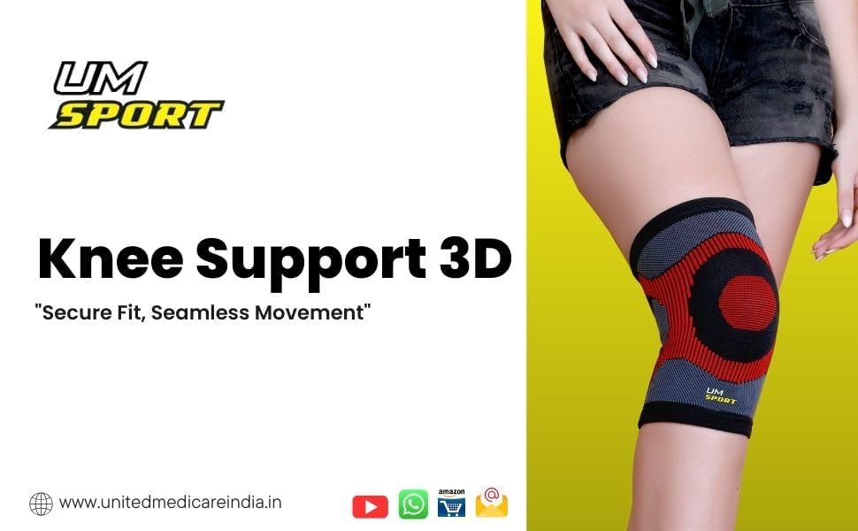 Image of UM Knee Support 3D (F-15) for Greater Hold On Skin & Stability, Manages Knee Cap Control and Pain Relief | Knee Caps Compression Support for Gym, Running, Cycling, Sports (Pack of 1, Large)