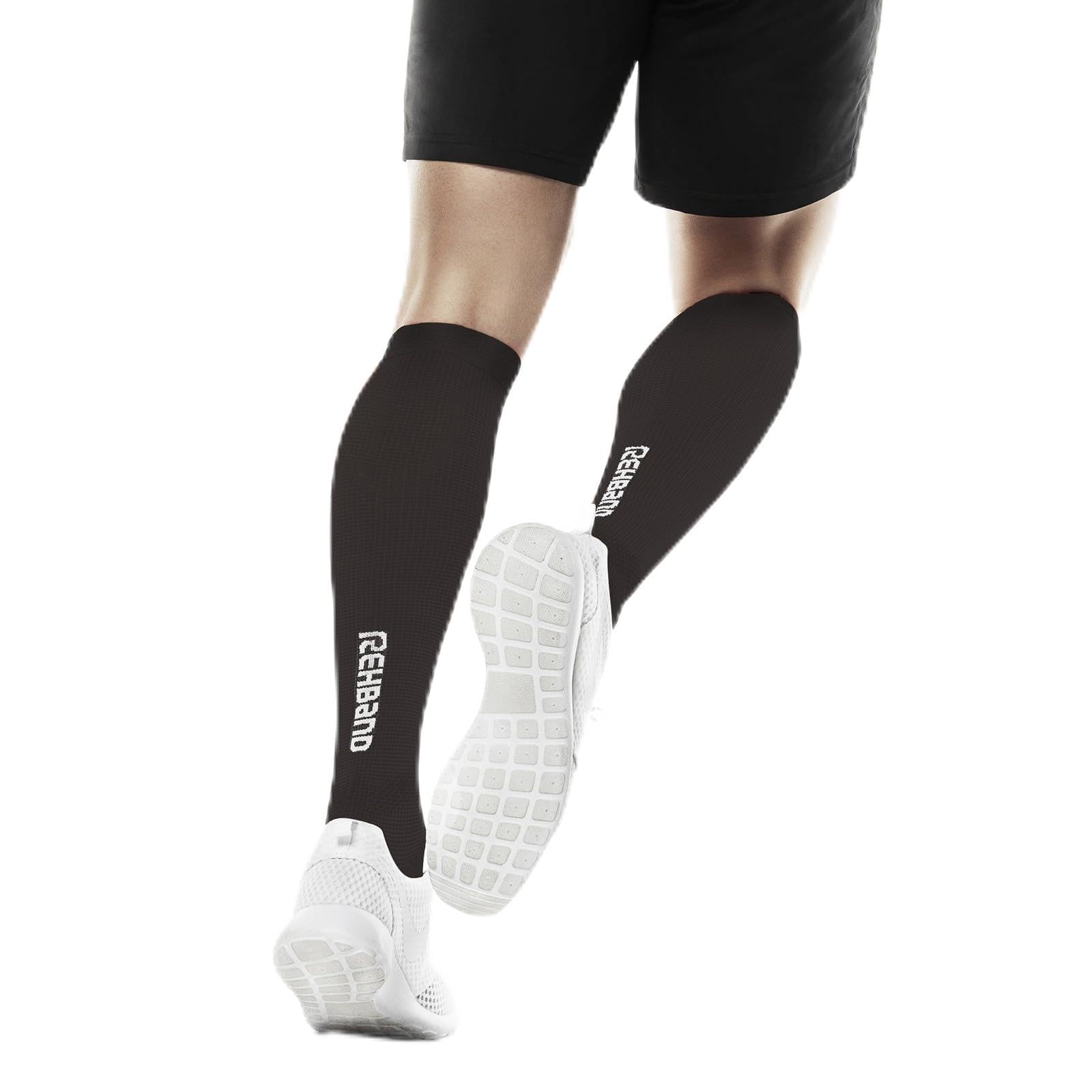 Rehband Compression Socks for Men & Women, 1 Pair Compression Socks Sports, 15-20 mmHg for endurance sports, promotes blood circulation and reduce cramps, Colour:Black, Size:Large