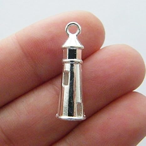 14 Lighthouse pendants silver plated tone 25x8mm (NS777)
