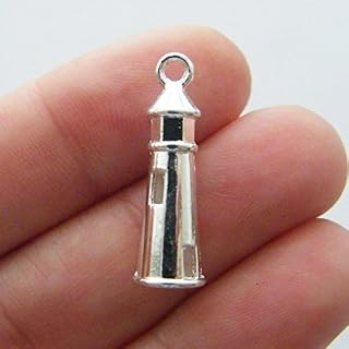 14 Lighthouse pendants silver plated tone 25x8mm (NS777)