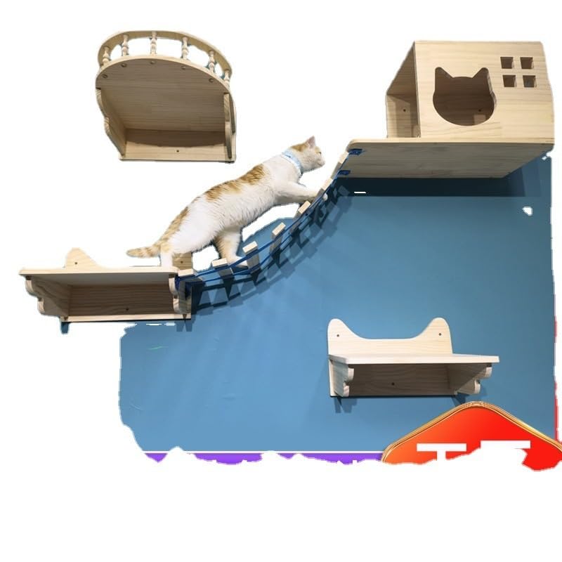 Capsule spatiale pour chat murale et arbre de repos en bois naturel