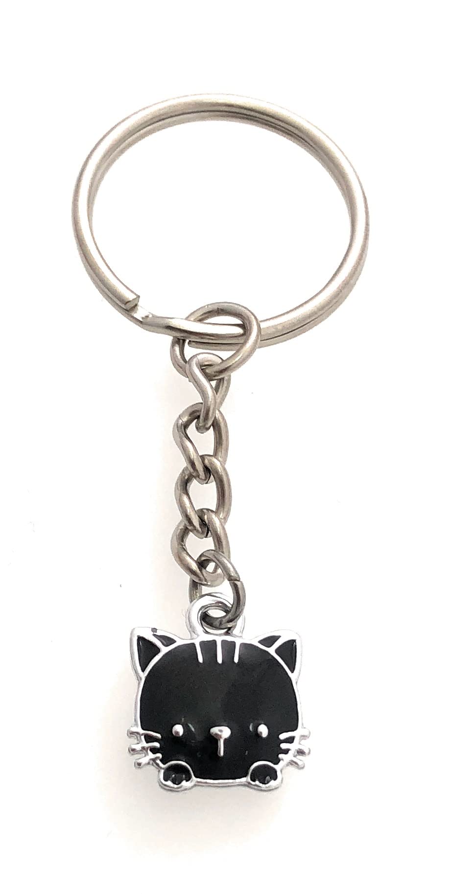 FizzyButton GiftsBlack Cat Keyring Key Ring with Enamel Charm and Silver Tone Keychain