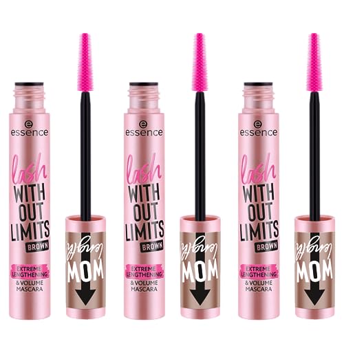 Esence lash WITHOUT LIMITS BROWN EXTREME LENGTHENING & VOLUME Mascara, n.º 02, marrón, duradero, volumengebend, vegano, sin micropartículas de plástico, sin nanopartículas, sin perfume, 3 unidades (3