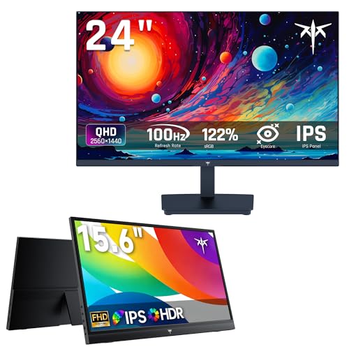 Image of KTC 24 Inch QHD 100Hz Computer Monitor IPS 2K & Portable Monitor 15.6 Inch