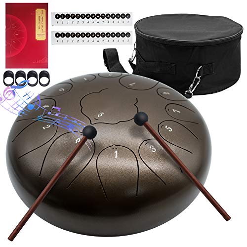 MTC 12 Inch Ethereal Drum 13 Note Steel Tongue Drum Percussion Instrument Hand Pan Drum with Drum Mallets Travel Bag,Applicable to Music Education, Yoga Meditation