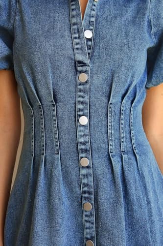 KDF Summer Denim Dress for Women Puff Sleeve Slim Fit Jean Dresses for Women 2025 Casual4