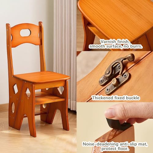 Taburete de escalera de madera con 4 peldaños plegable y estantería multifunción 4