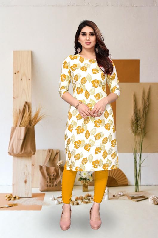 Image of JAKHANA Women's Crepe Printed Casual Straight Calf Length Round Nick Kurta Pack of 4
