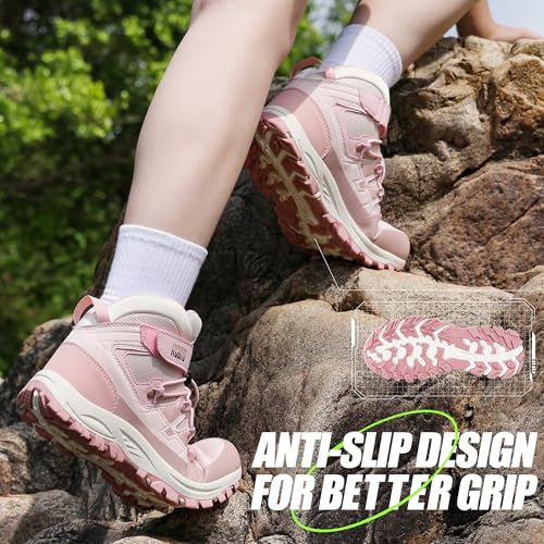 R CORD Kids Hiking Boots Girls Hiking Boots Waterproof Durable TPR Traction Drawstring Closure Girls Hiking Boots Anti-Skid Athletic Outdoor Boots3