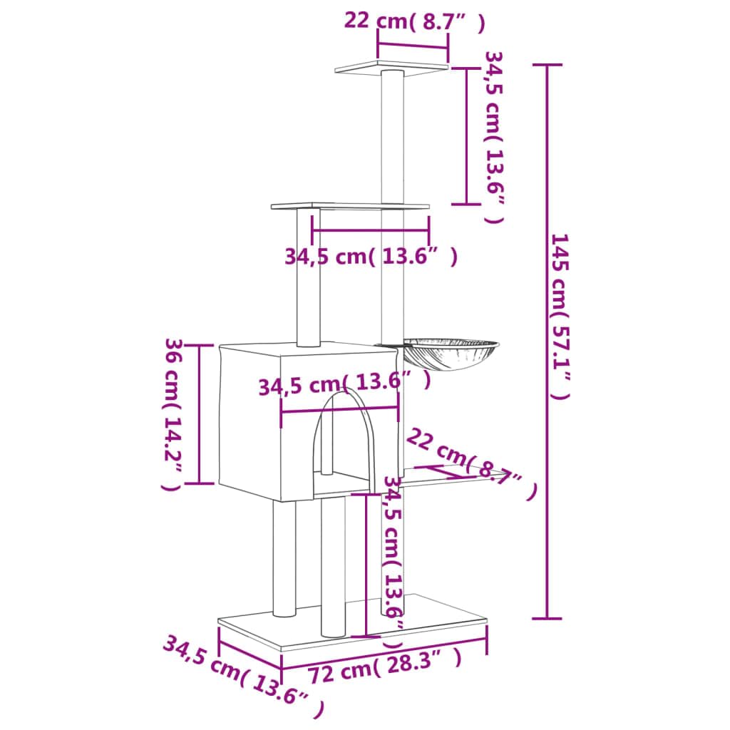 Homgoday Tiragraffi per gatti con tiragraffi in sisal, grigio scuro, 145 cm, torre tiragraffi multilivello con scala e condomini, centro attività per gatti da interno