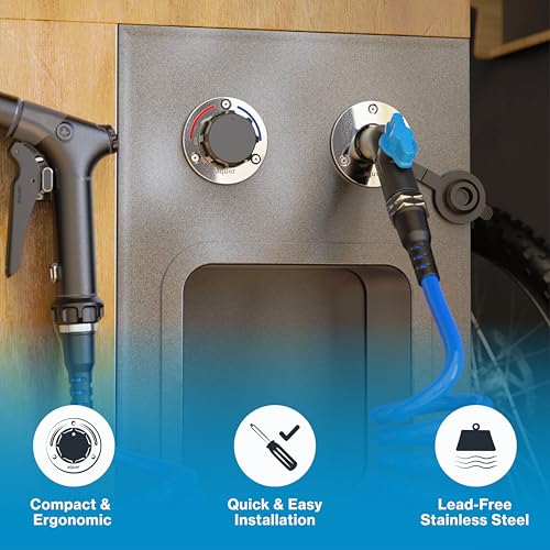 Image of Aquor RV /Marine Hot+Cold Mixing Valve, Compact G1 /2 inch Thermostatic Mixing Valve with Hot /Cold Temperature Control, Hydrant Pairing for Boat, Marine, and RV Outdoor Shower, Stainless Steel