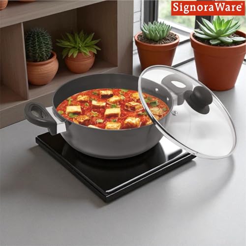 Image of Signoraware Opulent Non Stick Kadhai 24cm | Non-Stick Coating Allows Oil Saving | Heat-Resistant Grip | Gas & Induction Compatible | Perfect for Deep Frying, Sauteing & Stir-Frying (3 LTR | Steel)