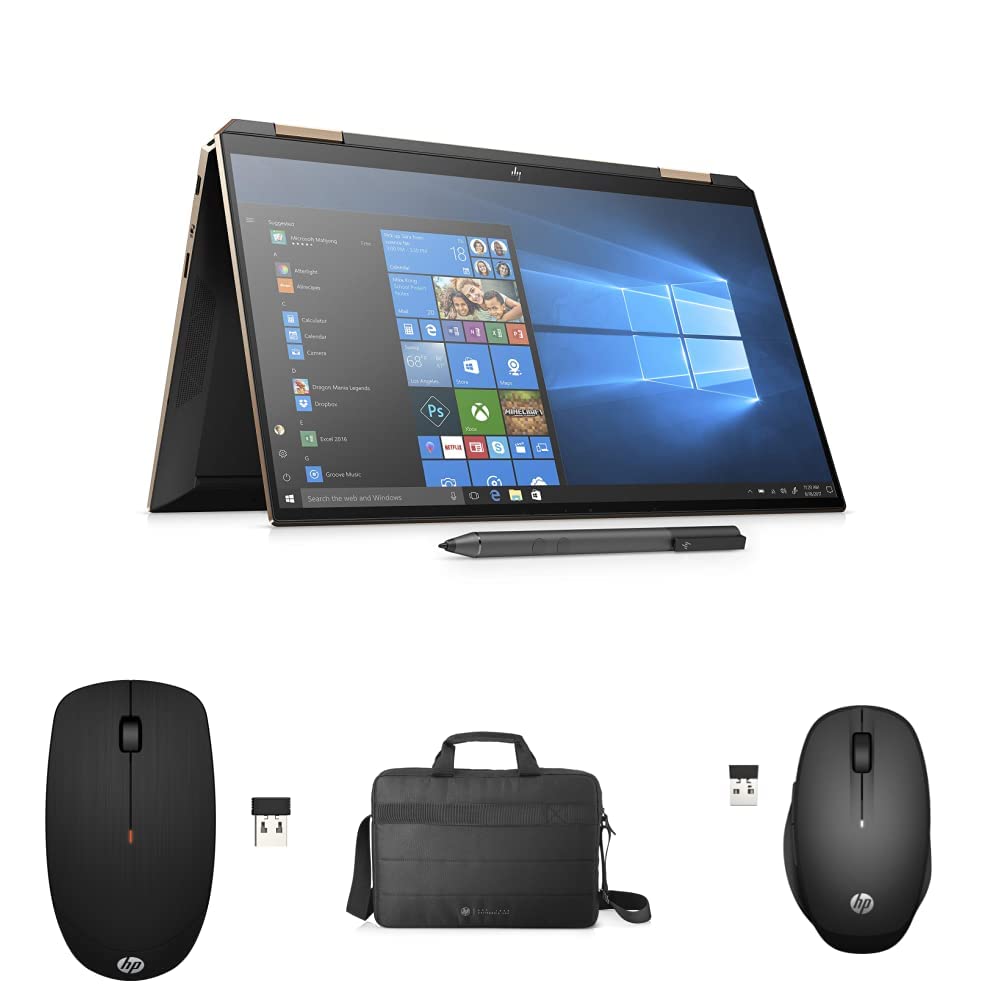 HP Spectre x360-13-aw0000ne 2 in 1 Laptop, 13.3" FHD touch screen, Nightfall Black & Wireless Mouse X200 Black & T9B50AA Notebook Case 39.6 Cm (15.6") Black & Dual Mode Black Mouse