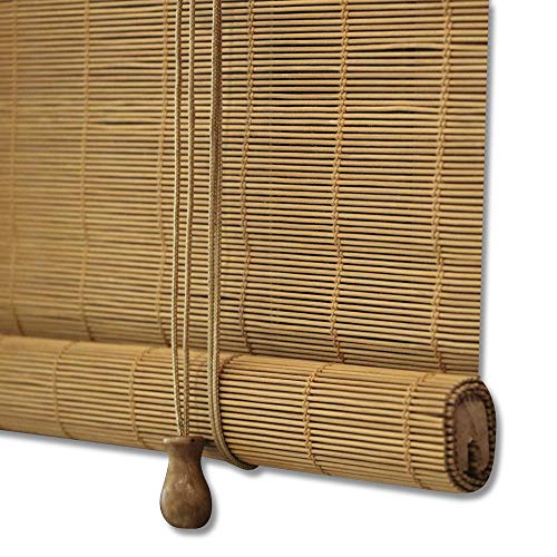 ZY Blinds Bamboo Window Blinds, Light Filtering Roll Up Blinds with Valance, 20" W x 36" L, Pattern 2