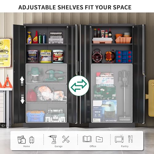 Metal Storage Cabinet with Locking Doors, 71" Tall Steel Locker Organizer with Adjustable Shelves, Garage Utility Cabinet for Home, Office, Shop, and School - Image 6