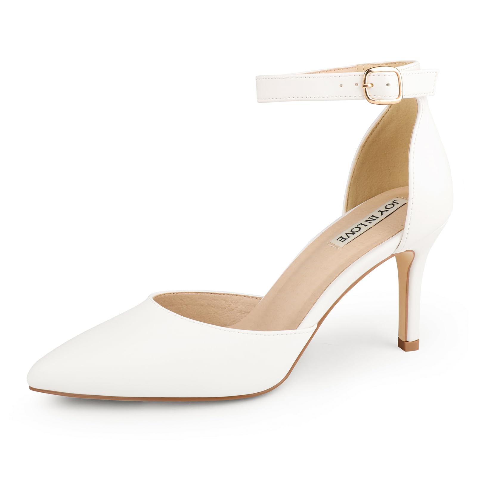 JOY IN LOVE Closed Toe Heels Pumps for Women 3IN Stiletto Pointed Toe Ankle Strap Heels
