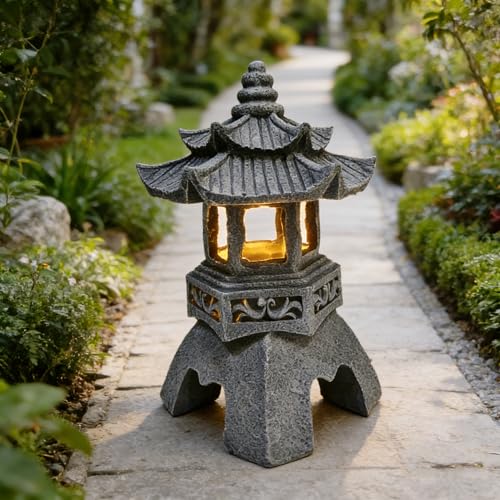 YLSMILE Solar Pagoda Lantern Garden Statue: Japanese Zen Lantern Garden